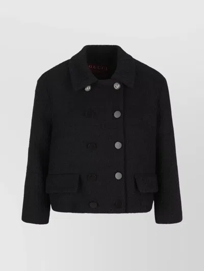 Gucci Double-breasted Wool Jacket Featuring Pockets In Black