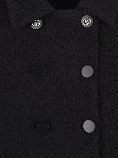 Gucci Double-breasted Wool Jacket Featuring Pockets In Black