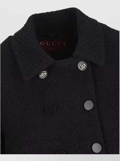 Gucci Double-breasted Wool Jacket Featuring Pockets In Black