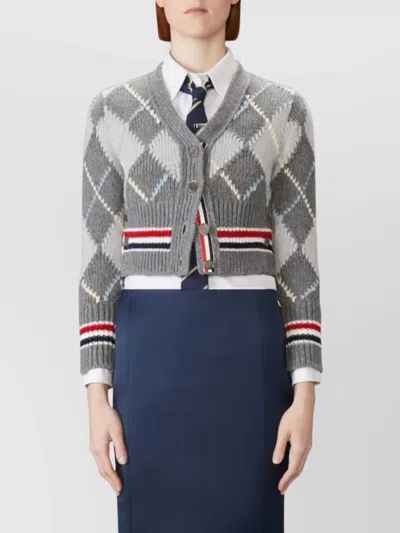 Thom Browne Argyle Intarsia Shrunken Virgin Wool Blend Cardigan In Animal Print