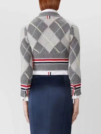 Thom Browne Argyle Intarsia Shrunken Virgin Wool Blend Cardigan In Animal Print