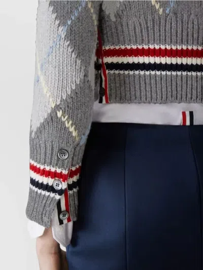 Thom Browne Argyle Intarsia Shrunken Virgin Wool Blend Cardigan In Animal Print