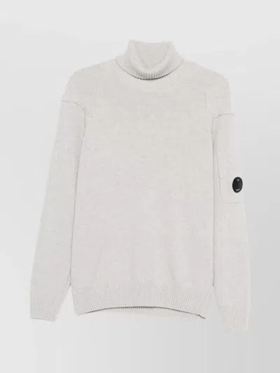 C.p. Company Ribbed Knit Turtleneck Sweater With Folded Collar And Distinctive Sleeve Patch In Neutral