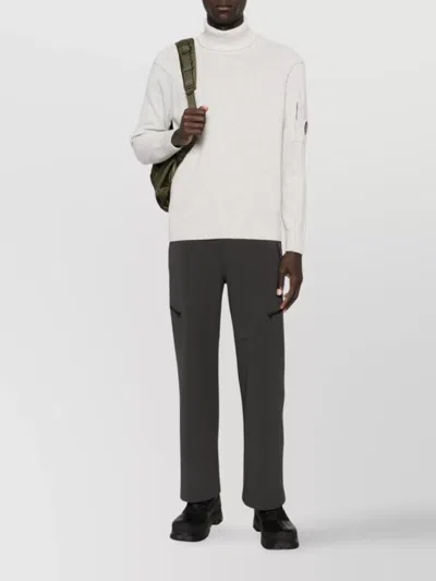 C.p. Company Ribbed Knit Turtleneck Sweater With Folded Collar And Distinctive Sleeve Patch In Neutral