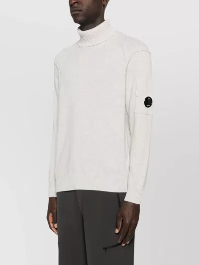 C.p. Company Ribbed Knit Turtleneck Sweater With Folded Collar And Distinctive Sleeve Patch In Neutral