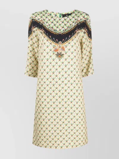 Etro Geometric Floral Embroidered Knee-length Dress In Yellow