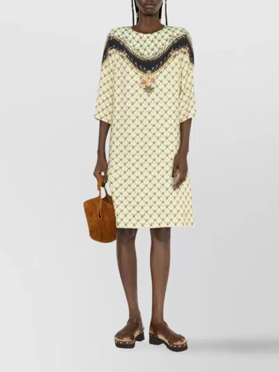 Etro Geometric Floral Embroidered Knee-length Dress In Yellow