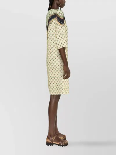 Etro Geometric Floral Embroidered Knee-length Dress In Yellow