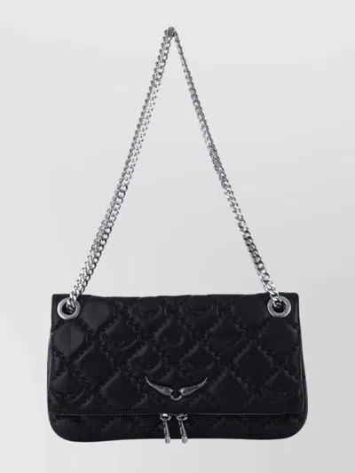 Zadig & Voltaire Rectangular Quilted Shoulder Bag With Chain Strap In Black