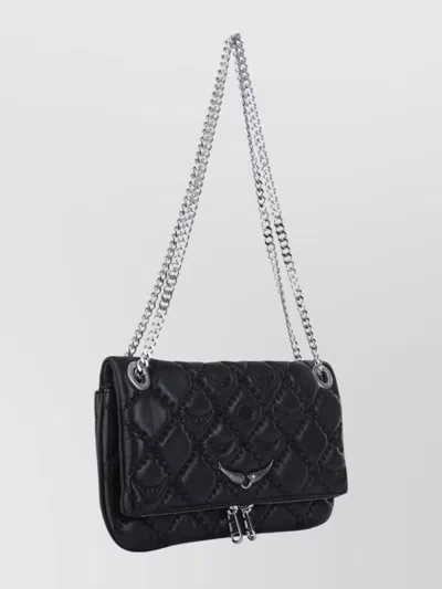 Zadig & Voltaire Rectangular Quilted Shoulder Bag With Chain Strap In Black