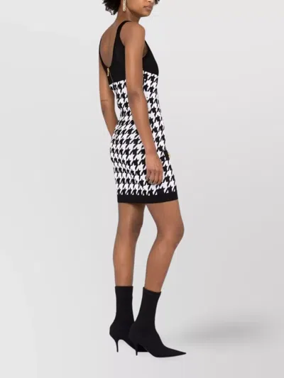 Balmain Houndstooth Motif Two-tone Dress With Golden Buttons In Black