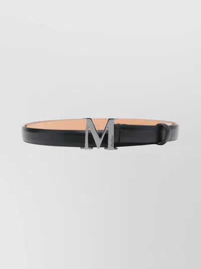 Max Mara Adjustable Smooth Finish Belt With Metallic Buckle In Black