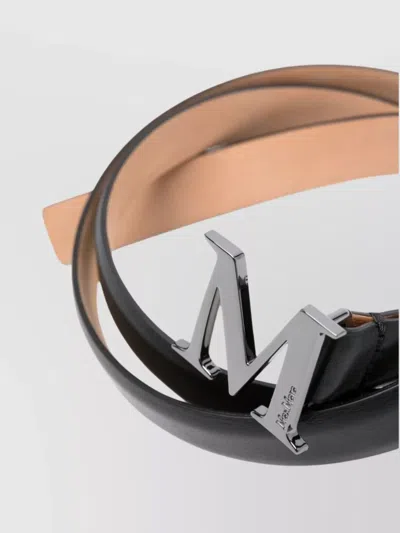 Max Mara Adjustable Smooth Finish Belt With Metallic Buckle In Black