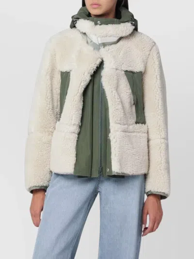 Sacai Ecru/khaki Green Two-tone Jacket In White