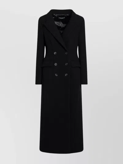Dolce & Gabbana Double-breasted Long Wool Coat And Pockets In Black