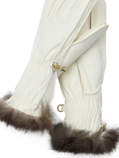 Restelli Quilted Ski Gloves Fur Trim In White