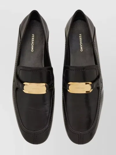 Ferragamo Elaine Vara Buckle Loafers In Calf Leather In Black