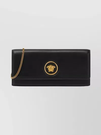 Versace Lamb Leather Chain Strap Clutch Bag In Black