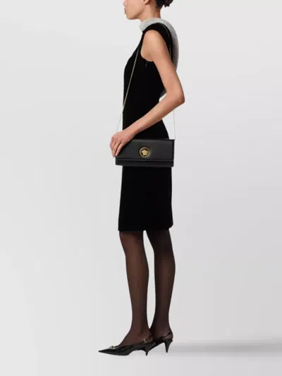 Versace Lamb Leather Chain Strap Clutch Bag In Black
