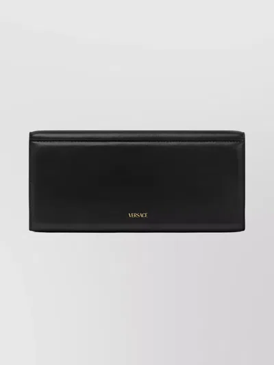Versace Lamb Leather Chain Strap Clutch Bag In Black