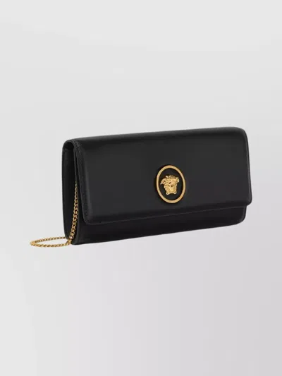 Versace Lamb Leather Chain Strap Clutch Bag In Black