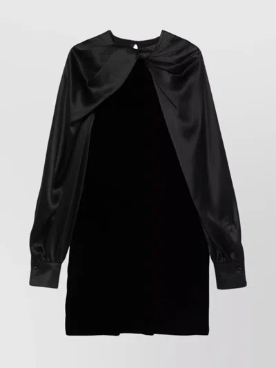 Max Mara Velour Zarella Dress With Satin Balloon Sleeves In Black