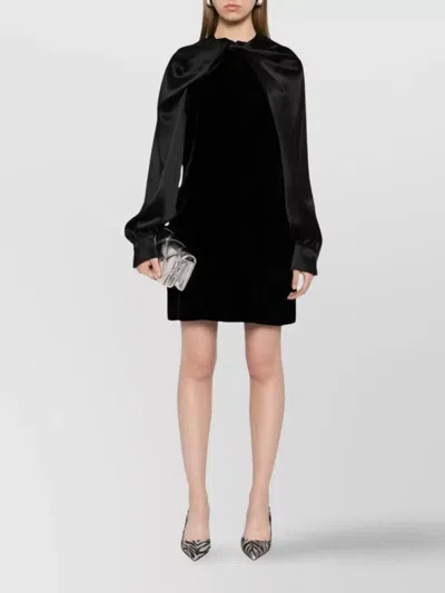 Max Mara Velour Zarella Dress With Satin Balloon Sleeves In Black