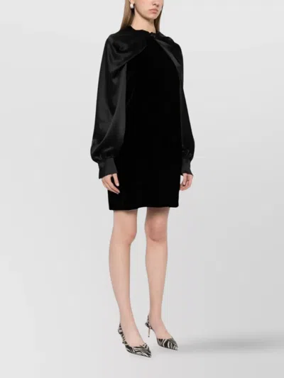 Max Mara Velour Zarella Dress With Satin Balloon Sleeves In Black