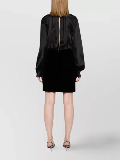 Max Mara Velour Zarella Dress With Satin Balloon Sleeves In Black