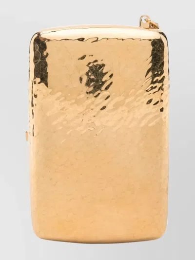 Saint Laurent Rectangular Gold Hammered Clutch Bag In Gold