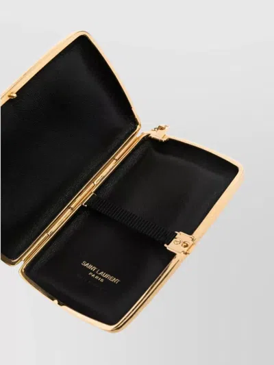 Saint Laurent Rectangular Gold Hammered Clutch Bag In Gold