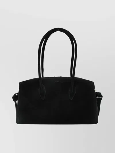 Yuzefi Rectangular Suede Shoulder Bag With Top Handles In Black