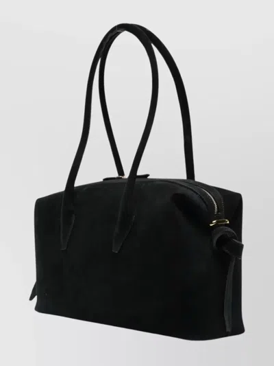 Yuzefi Rectangular Suede Shoulder Bag With Top Handles In Black