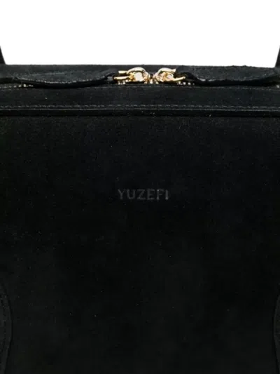 Yuzefi Rectangular Suede Shoulder Bag With Top Handles In Black