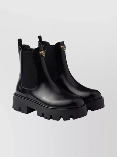 Prada Ankle Boots With Chunky Sole And Pull Tabs In Black