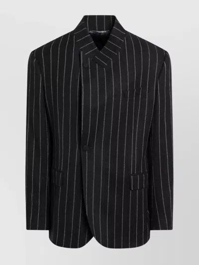 Dolce & Gabbana Pinstripe Wool Blend Single Breasted Coat In Black