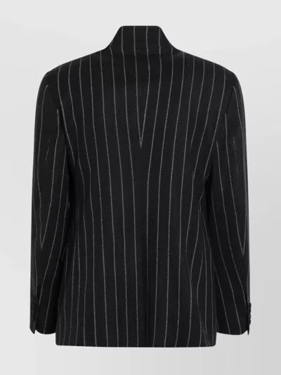 Dolce & Gabbana Pinstripe Wool Blend Single Breasted Coat In Black