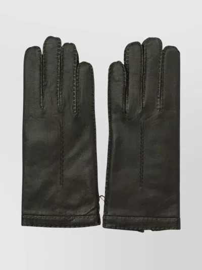 Restelli Wrist Length Soft Texture Stitch Detail Gloves In Black