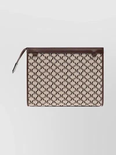Max Mara Rectangular Leather Clutch Chain Strap In Brown