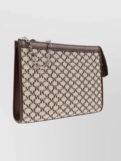 Max Mara Rectangular Leather Clutch Chain Strap In Brown