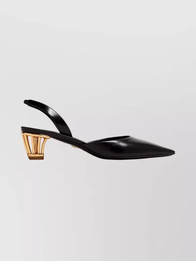 Ferragamo Sculptural Pointed Toe Sandals With Open Back In Black