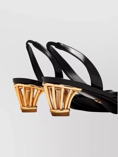 Ferragamo Sculptural Pointed Toe Sandals With Open Back In Black