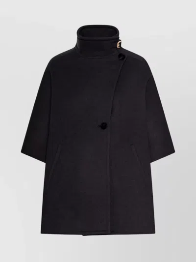 Max Mara Relaxed Black Cashmere Coat With High Collar And Wide Sleeves In Black