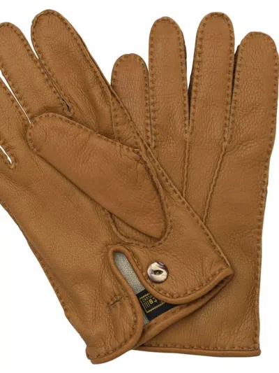 Restelli Textured Leather Gloves Stitch Detailing In Brown