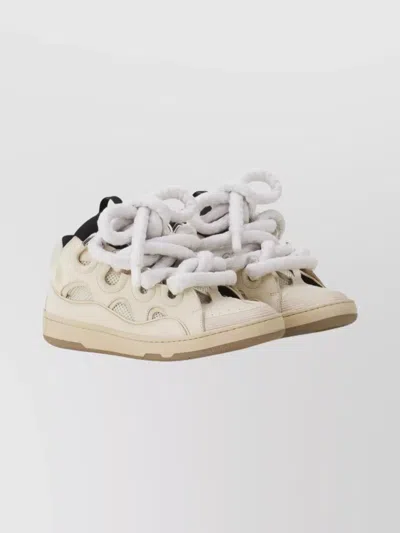 Lanvin Beige Curb Leather With Snake Laces Sneakers In Nude
