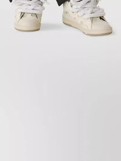 Lanvin Beige Curb Leather With Snake Laces Sneakers In Nude