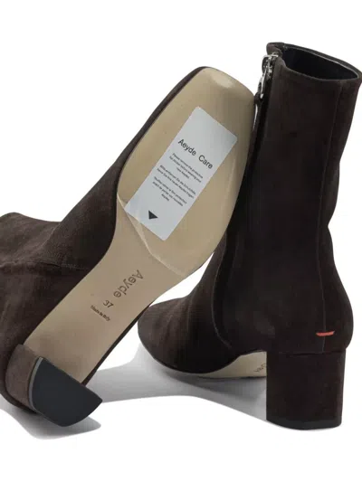 Aeyde Suede Block Heel Ankle Boots Millie In Brown