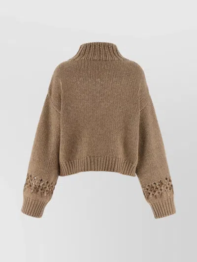 Brunello Cucinelli Drop Sequin Sweater Sweaters And Cardigans Beige In Brown