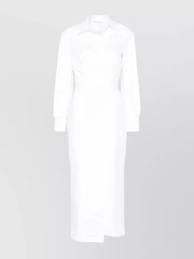 Max Mara Waist Belted French Cuffs Long Sleeve Midi Dress In White