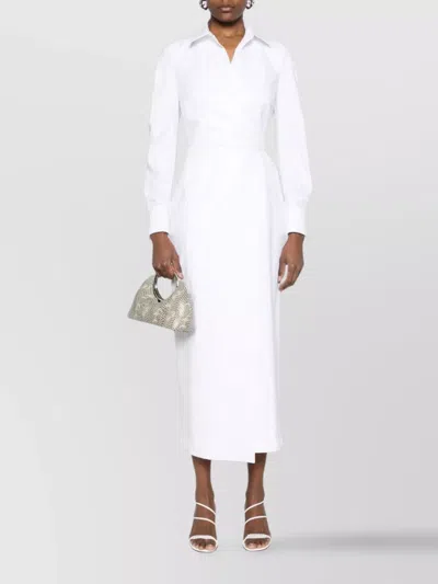 Max Mara Waist Belted French Cuffs Long Sleeve Midi Dress In White